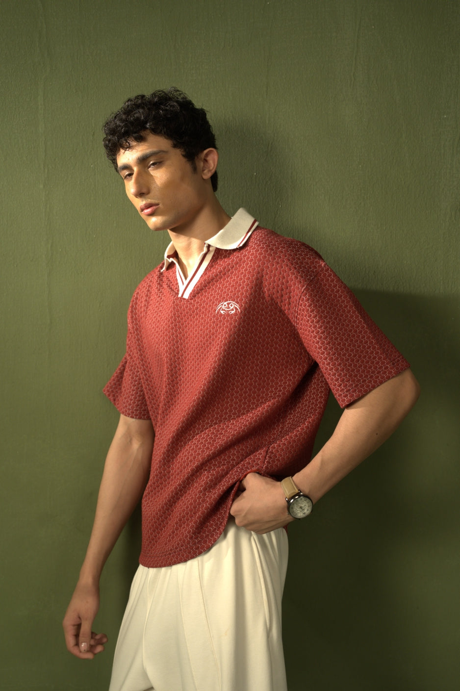 Red crab polo shirt