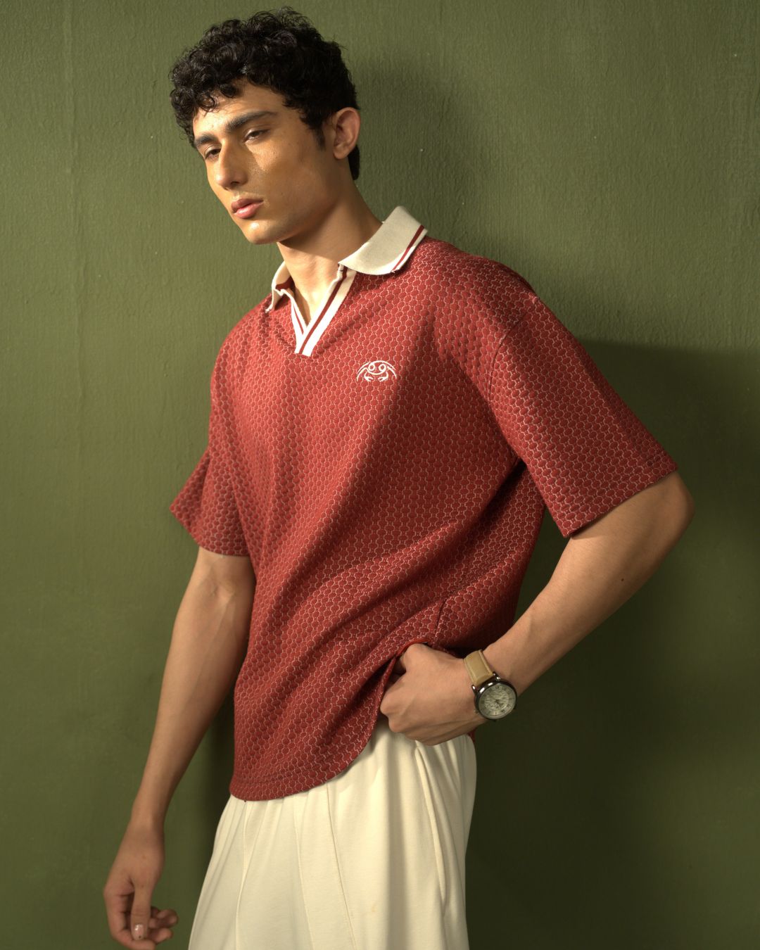Red crab polo shirt