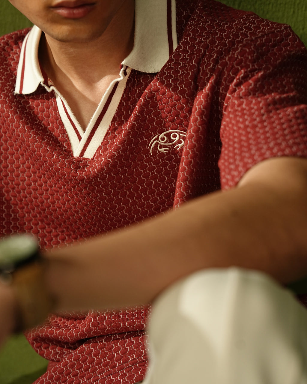 Red crab polo shirt